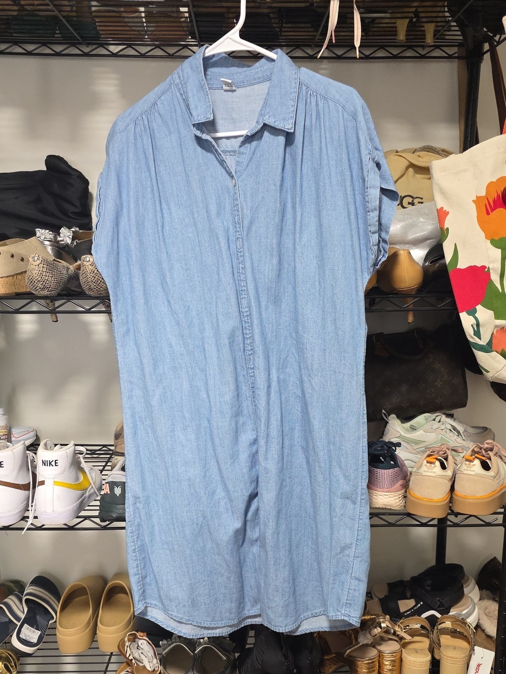 Old Navy Light Blue Denim Midi Shirt Dress